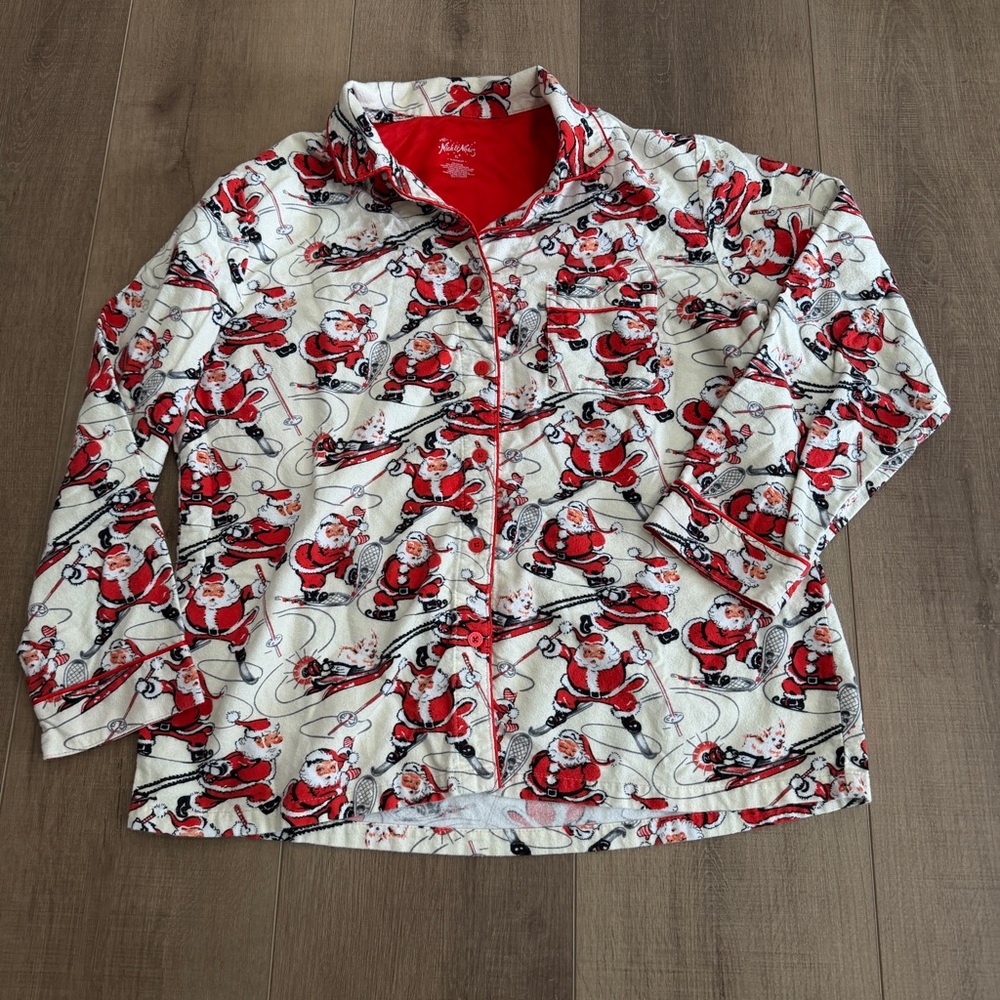 Nick & Nora XL SPORTY Santa Christmas Pajamas Flannel PJ Ski Skate Sled Top Only - Picture 2 of 12